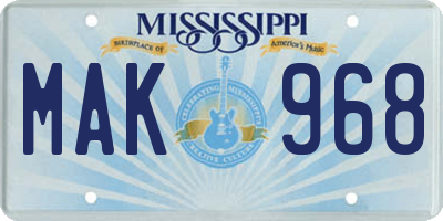 MS license plate MAK968