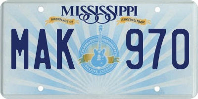 MS license plate MAK970