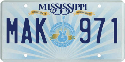 MS license plate MAK971