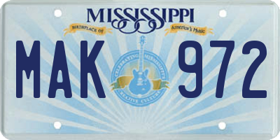 MS license plate MAK972