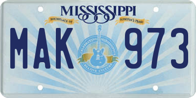 MS license plate MAK973