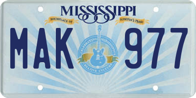 MS license plate MAK977