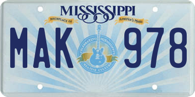 MS license plate MAK978