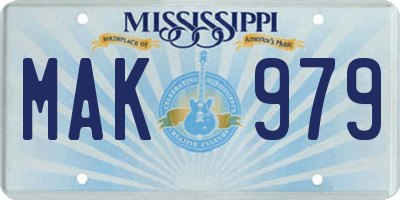 MS license plate MAK979