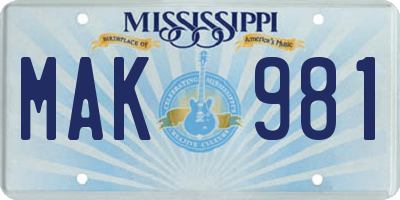 MS license plate MAK981