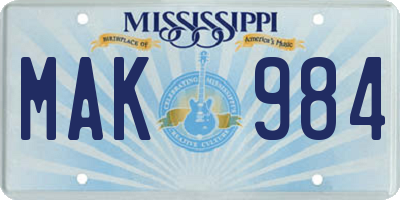 MS license plate MAK984