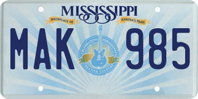 MS license plate MAK985