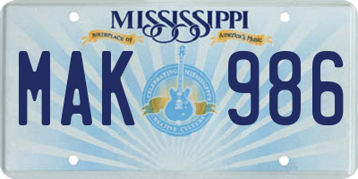 MS license plate MAK986