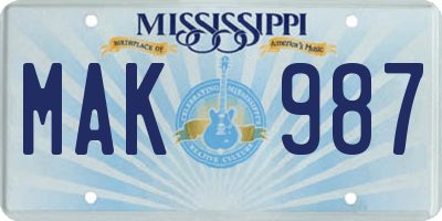 MS license plate MAK987