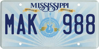 MS license plate MAK988