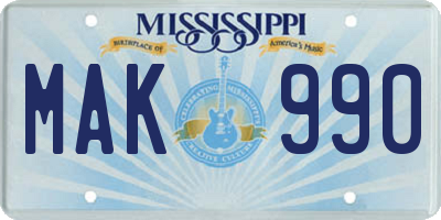 MS license plate MAK990