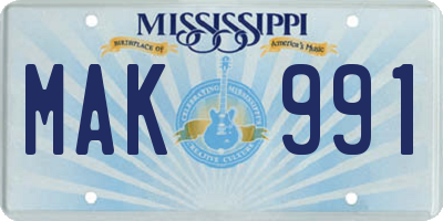 MS license plate MAK991