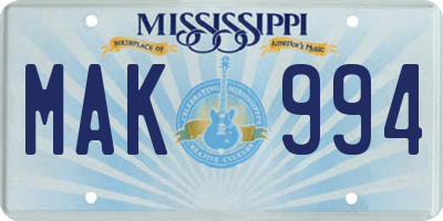 MS license plate MAK994