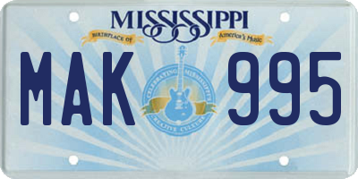 MS license plate MAK995
