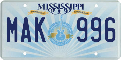 MS license plate MAK996