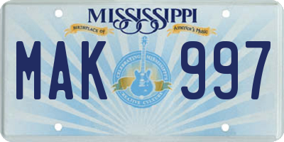 MS license plate MAK997