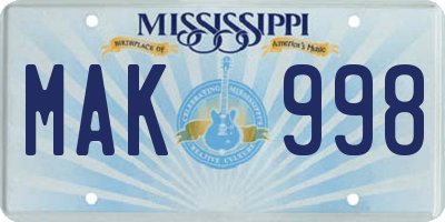 MS license plate MAK998