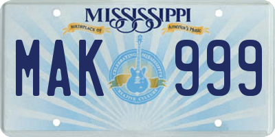 MS license plate MAK999