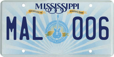 MS license plate MAL006