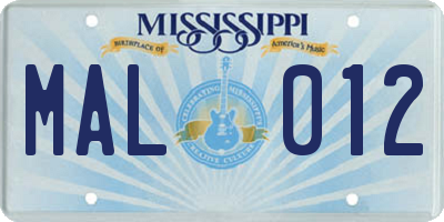 MS license plate MAL012