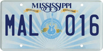 MS license plate MAL016