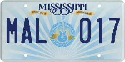 MS license plate MAL017