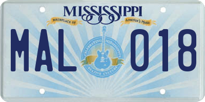 MS license plate MAL018