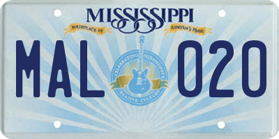MS license plate MAL020