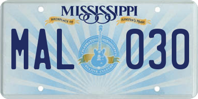 MS license plate MAL030