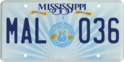 MS license plate MAL036