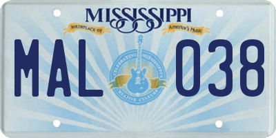 MS license plate MAL038