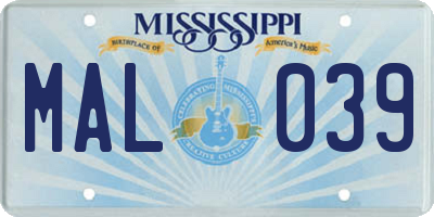 MS license plate MAL039