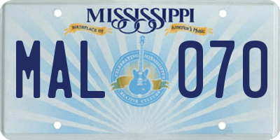 MS license plate MAL070