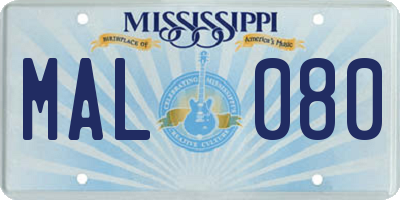 MS license plate MAL080