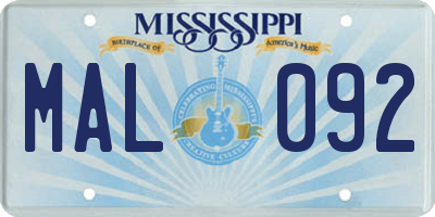 MS license plate MAL092