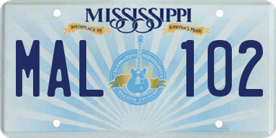 MS license plate MAL102
