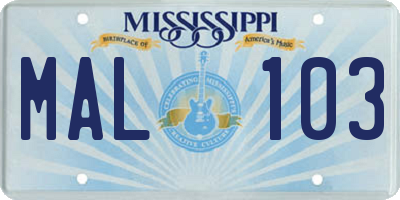 MS license plate MAL103