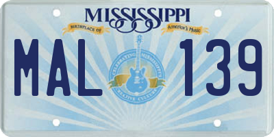 MS license plate MAL139