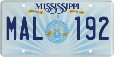 MS license plate MAL192