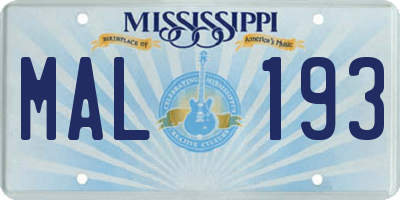 MS license plate MAL193