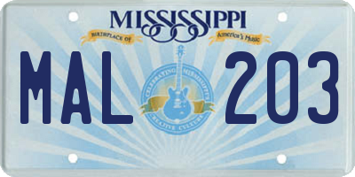 MS license plate MAL203