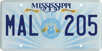 MS license plate MAL205