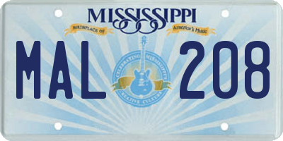 MS license plate MAL208