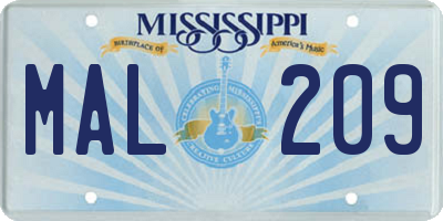MS license plate MAL209