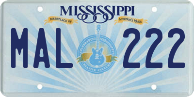 MS license plate MAL222