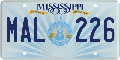 MS license plate MAL226