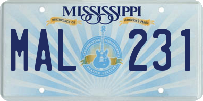 MS license plate MAL231