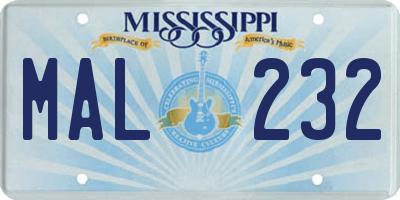 MS license plate MAL232