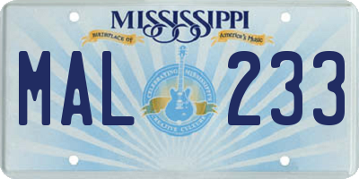 MS license plate MAL233