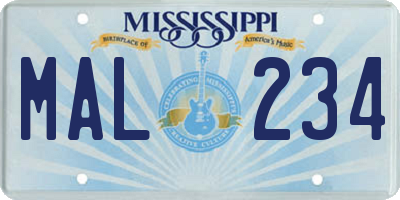 MS license plate MAL234